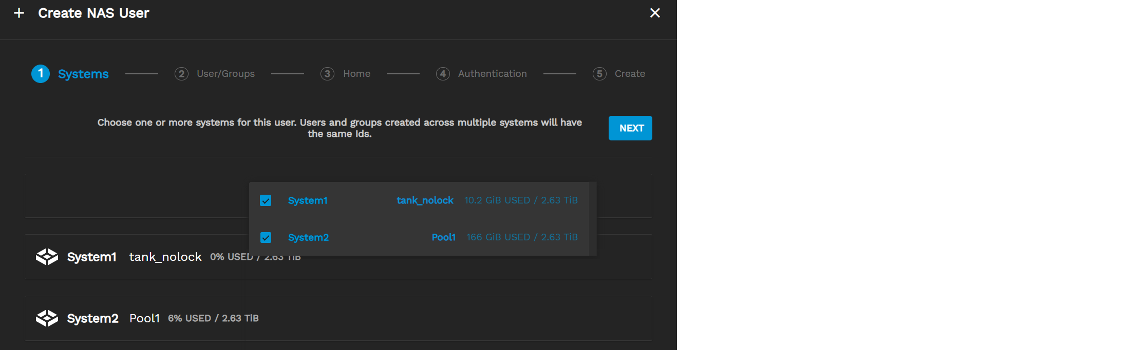 Creating a New NAS User NASUser1