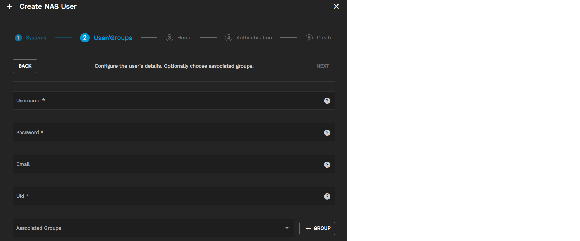 Creating a New NAS User NASUser2