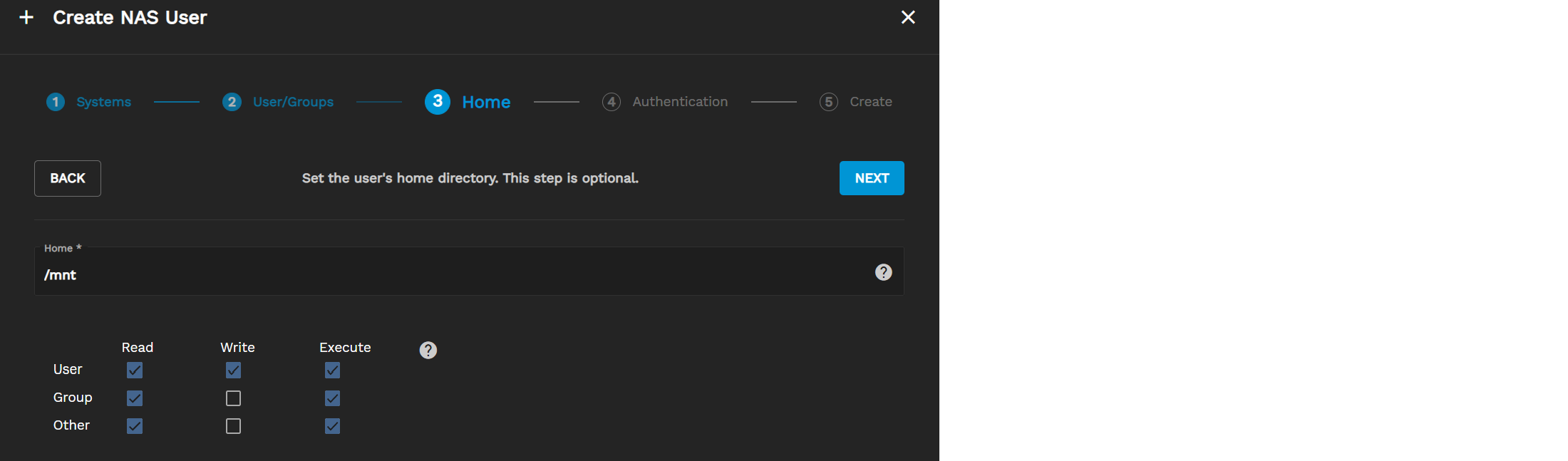 Creating a New NAS User NASUser3