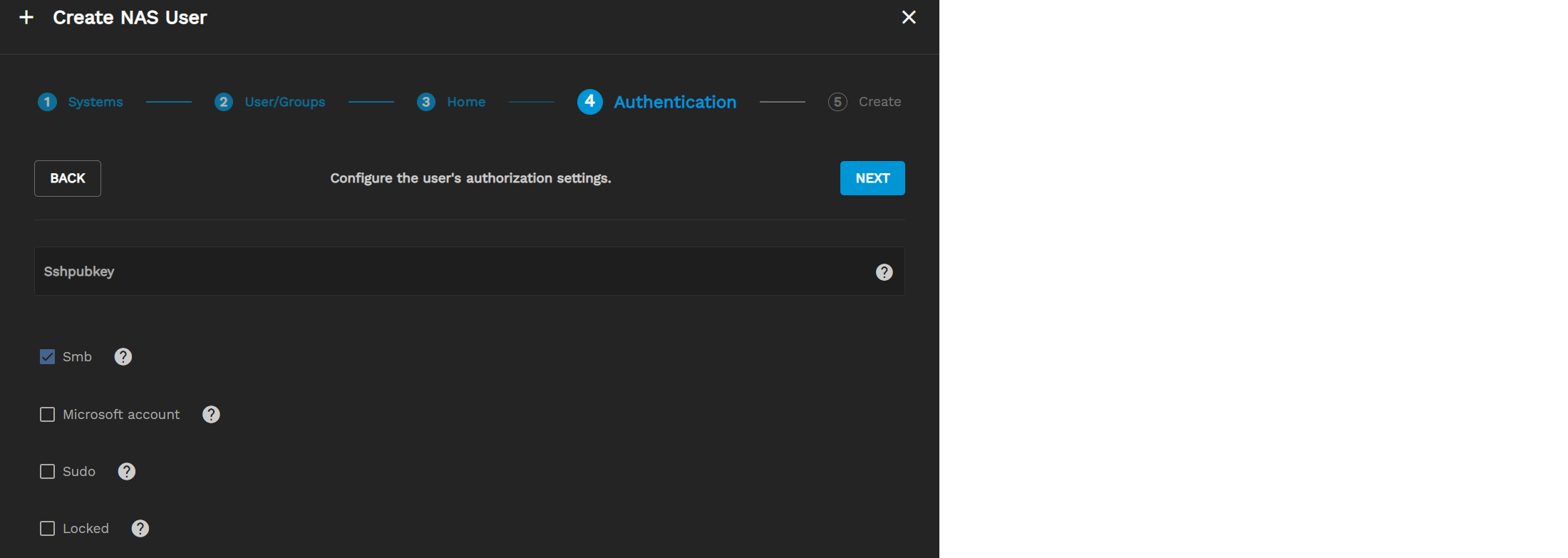 Creating a New NAS User NASUser4