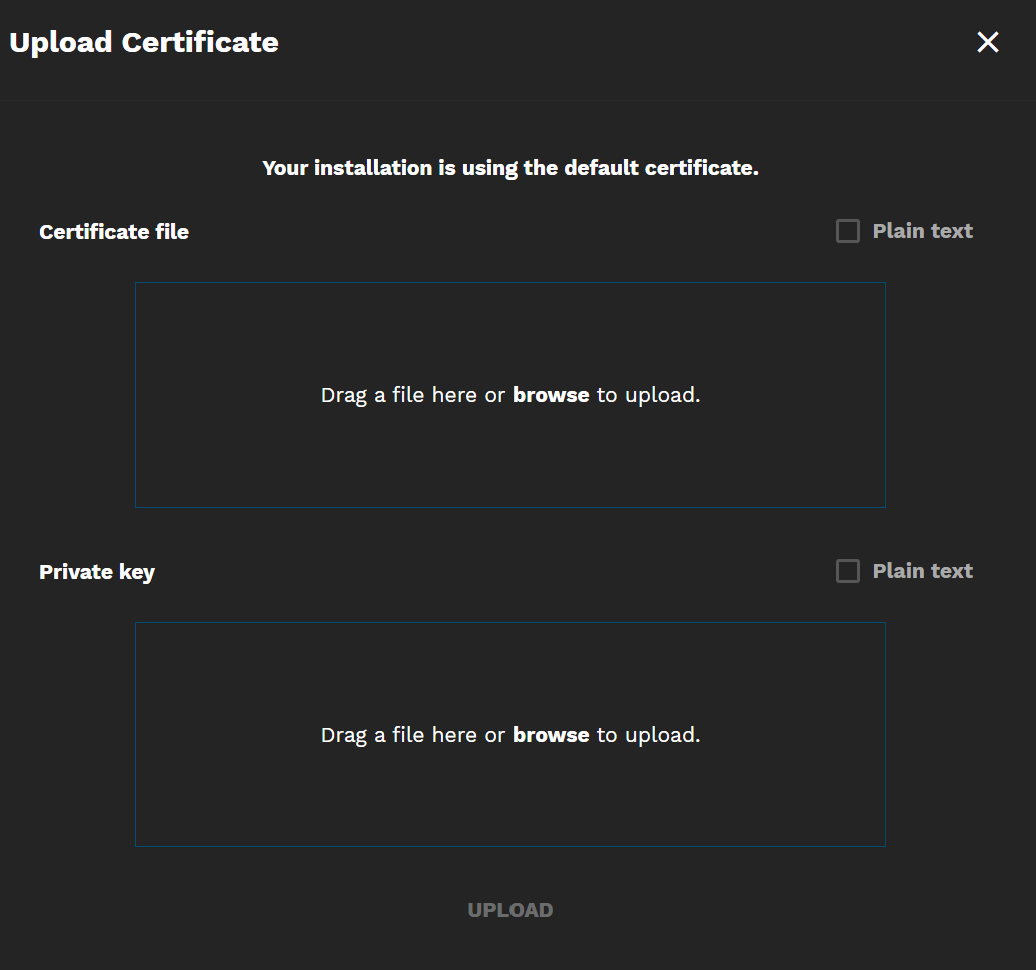 Upload Certificates AdministrationCertificates