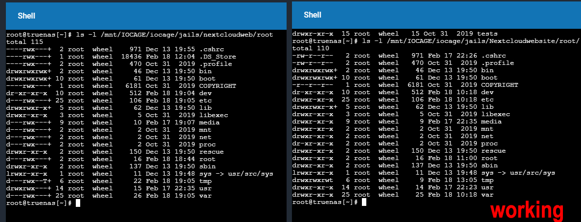 Difference in permissions on root.jpg