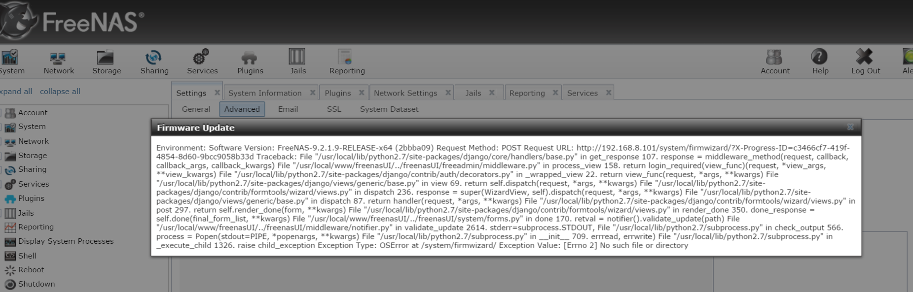FreeNAS upgrade error.PNG