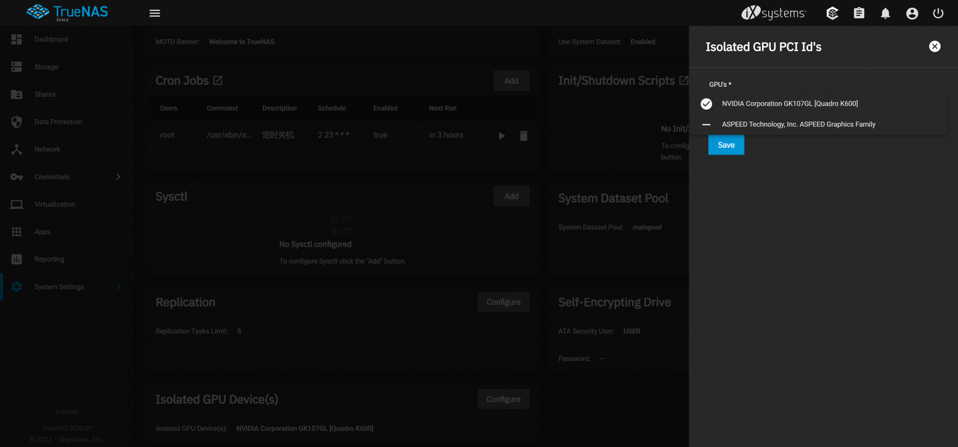 truenas scale passes through the pci graphics card to the Windows