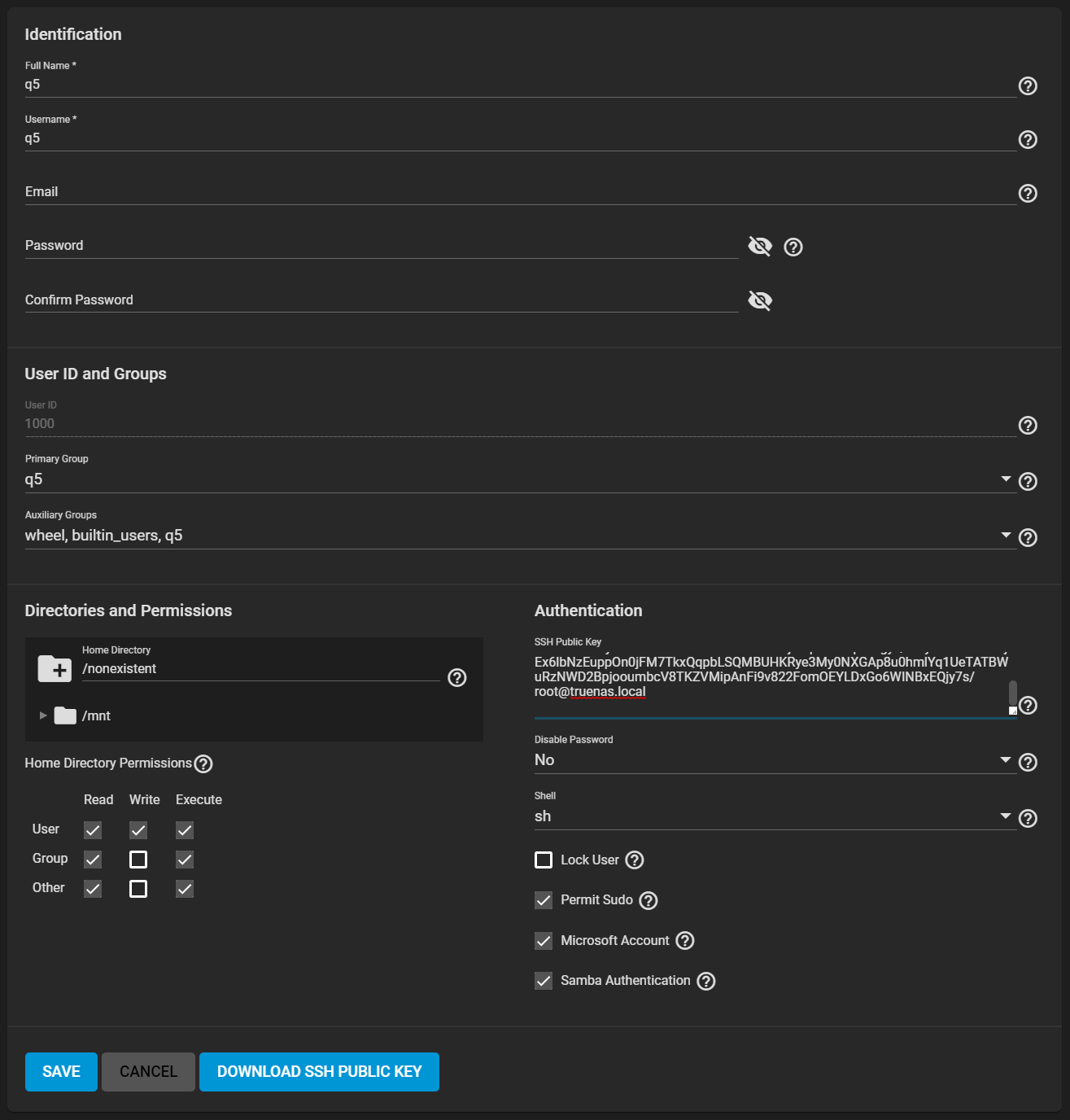 Accounts Users Root SSH Key