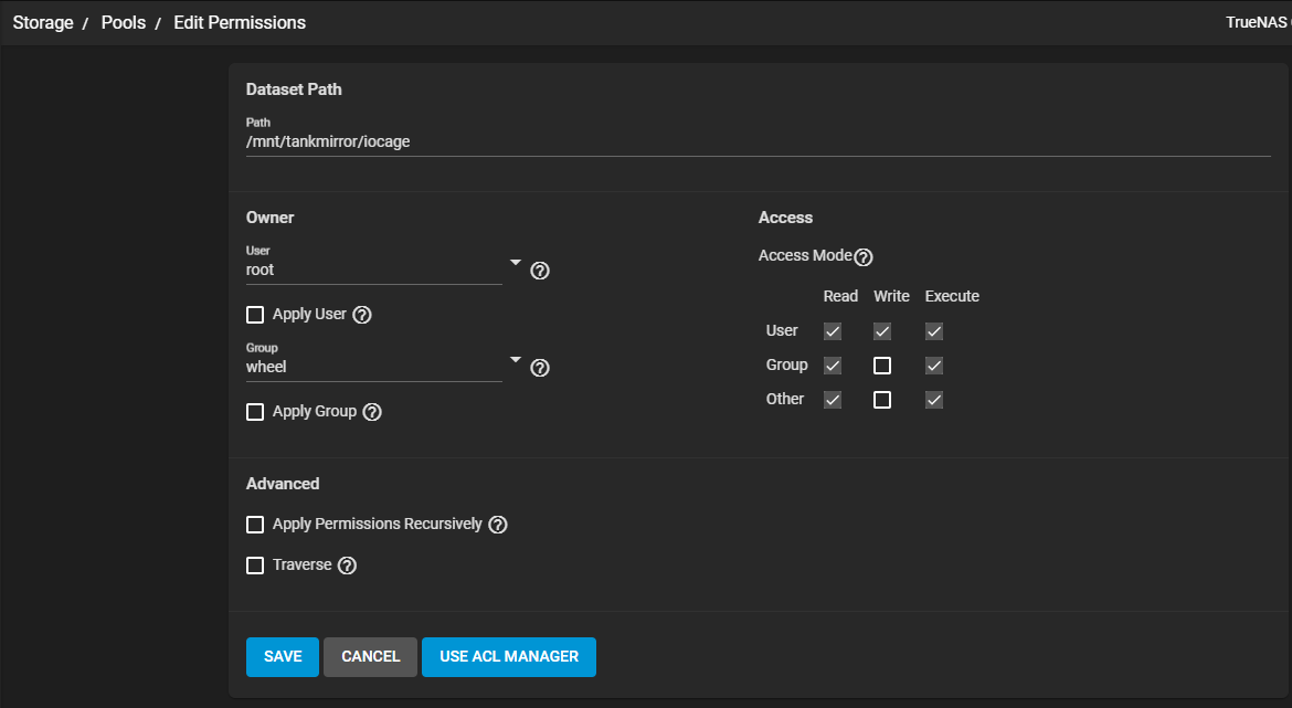 Edit Permissions Screen