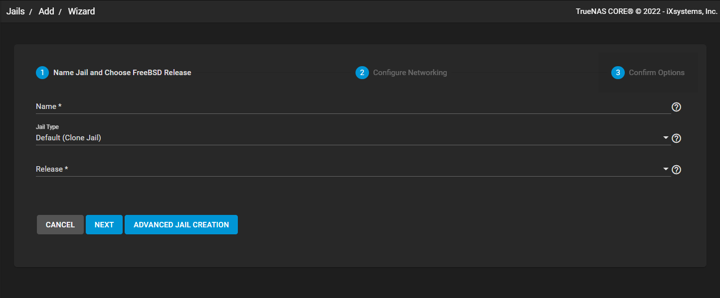 JailsWizardNameJailChooseFreeBSDRelease