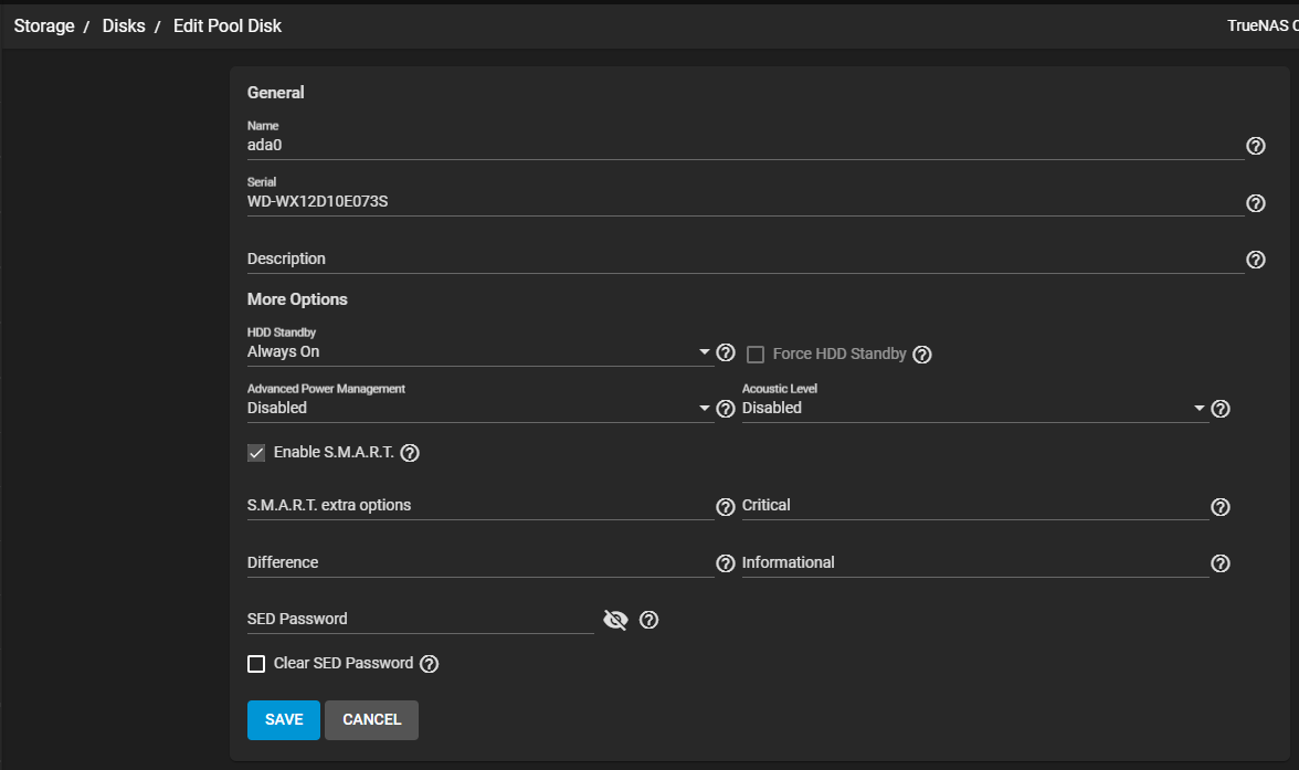 Edit Pool Disk Screen