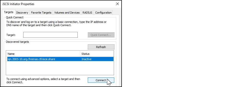 Windows ISCSI Initiator Target Connect