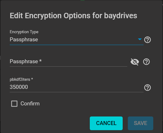 Dataset Encryption Passphrase Options