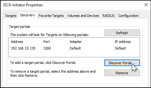 Windows ISCSI Initiator Discover Portal