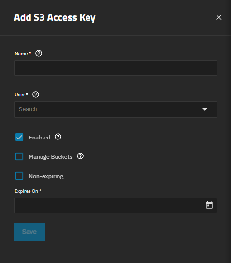 Add S3 Access Key Screen Add S3 Access Key Screen