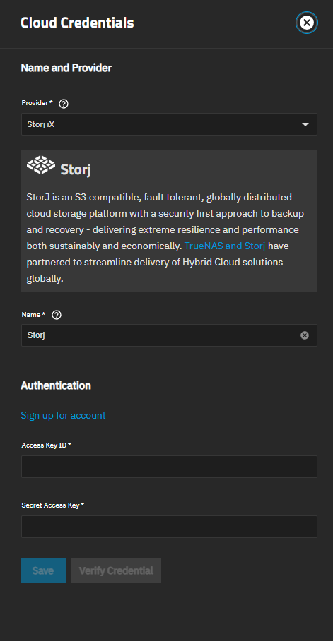 AddingStorjCloudCredential