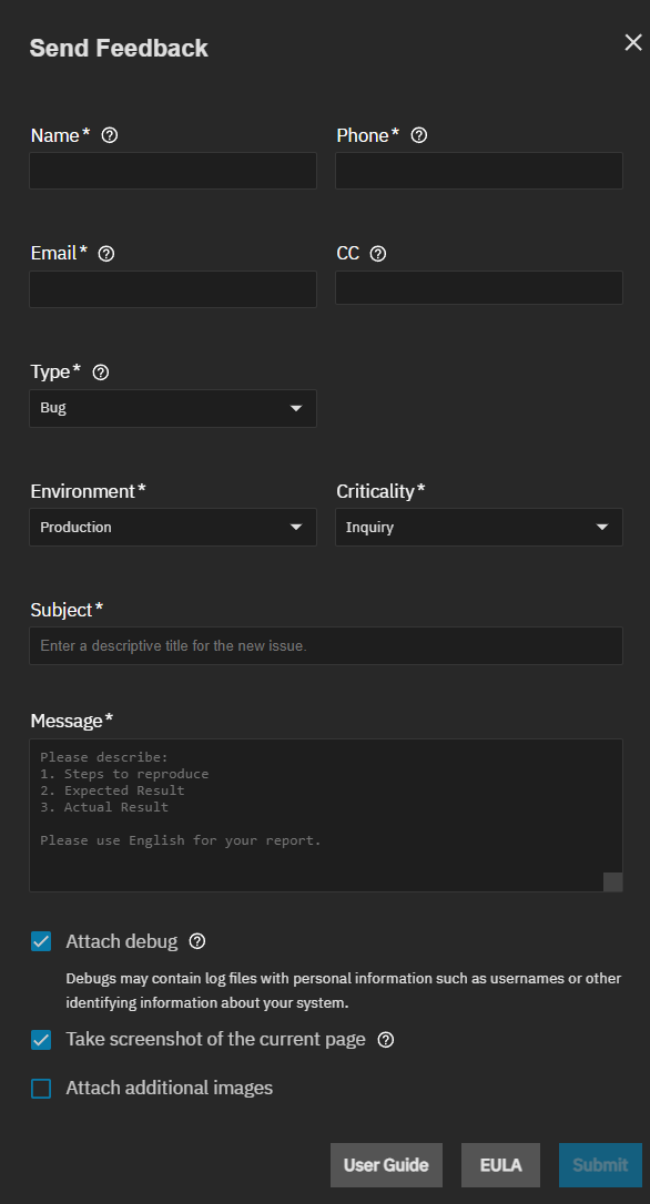 Enterprise Send Feedback Window Enterprise Send Feedback Window