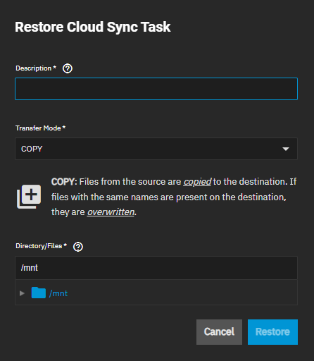 Restore Cloud Sync Tasks