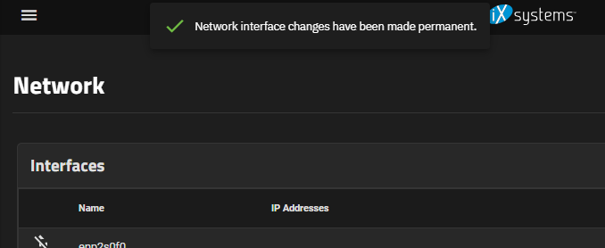Network Change Made Permanent