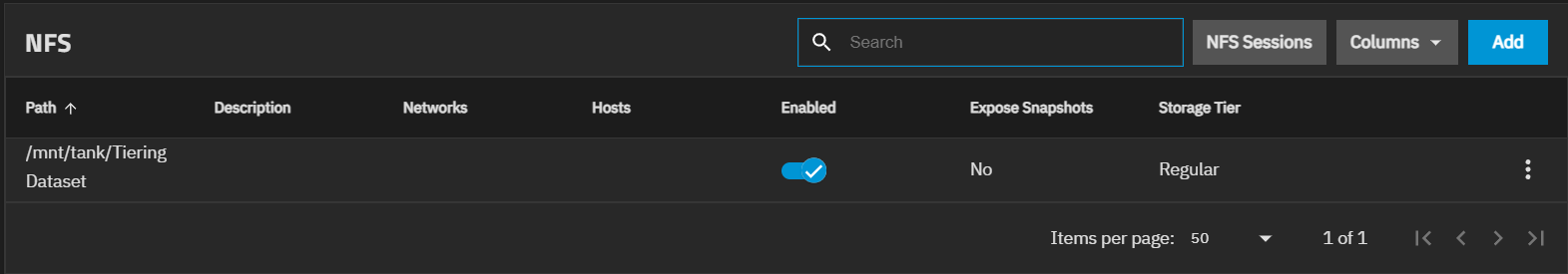 NFS Tiering Status NFS Tiering Status