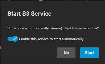 Start S3 Service Dialog Start S3 Service Dialog