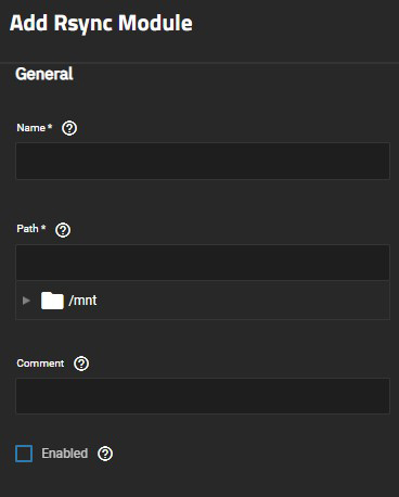 Services Add Rsync Module General Settings