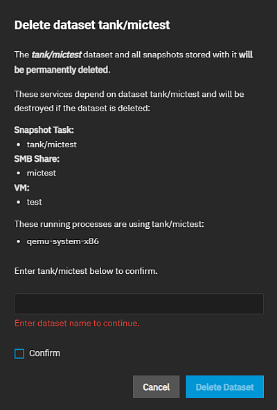 Delete Dataset Parent Dataset