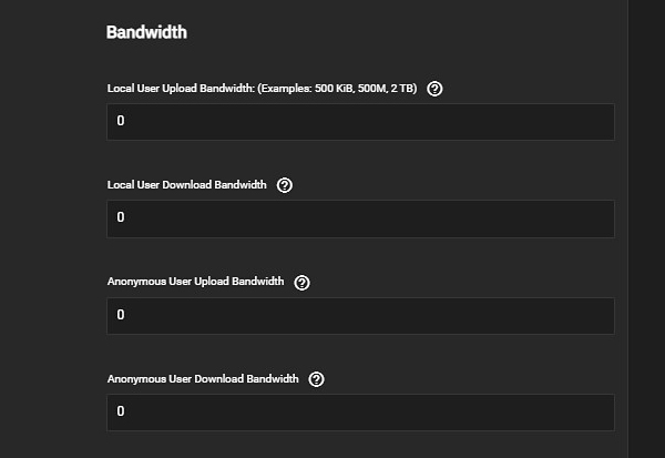 FTP Advanced Settings Bandwidth