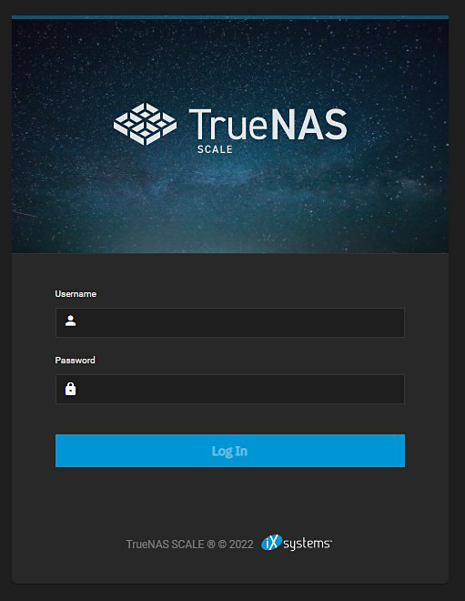 TRUENAS SCALE Login Screen