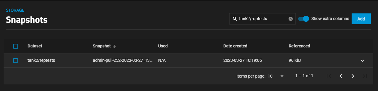 Snapshot List in Destination Dataset