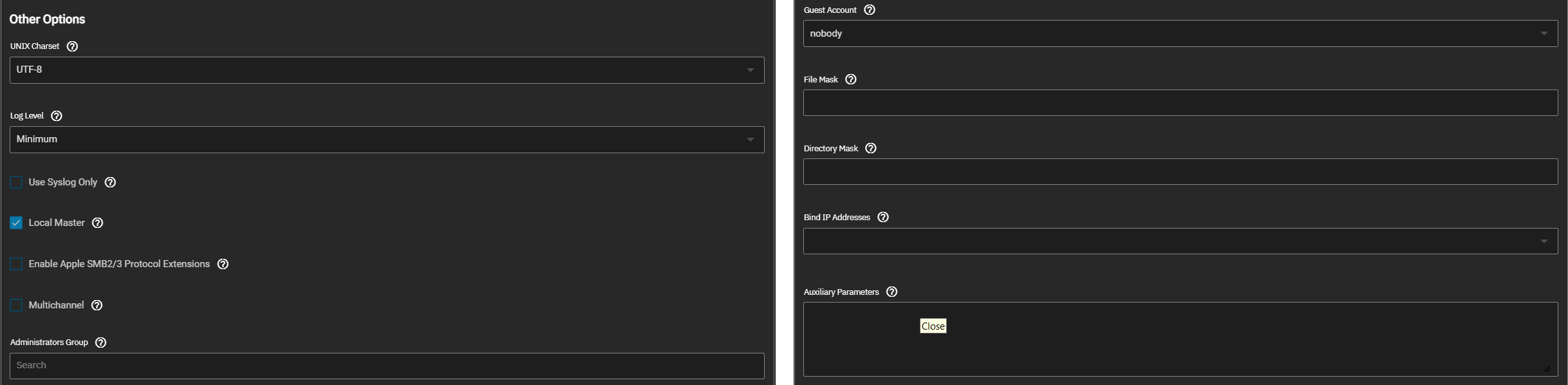 SMB Service Advanced Options