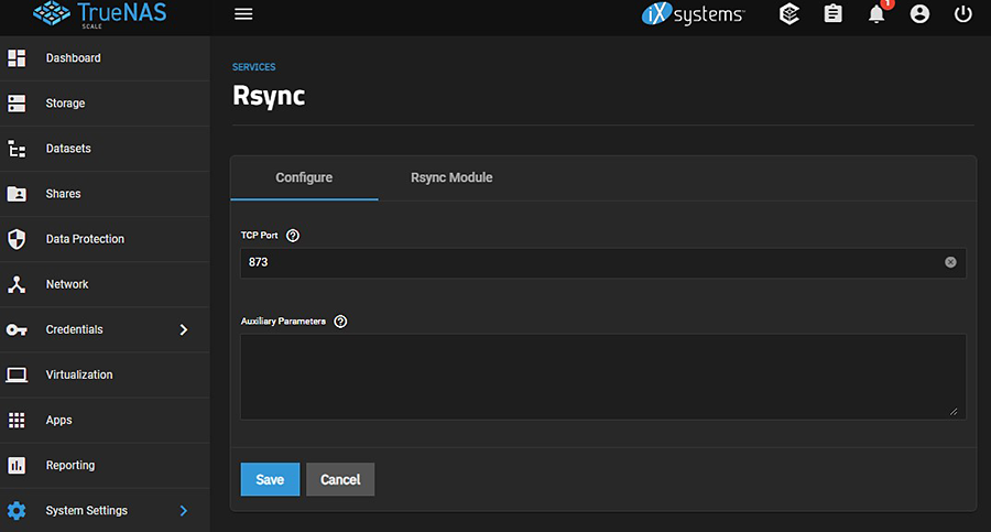 Services Rsync Configure Screen