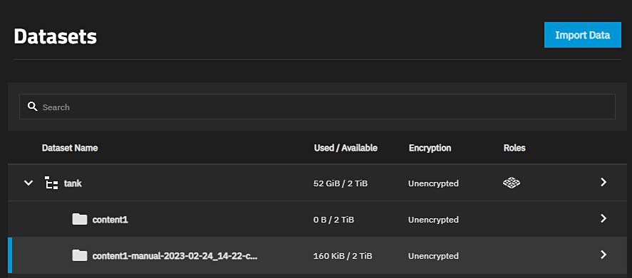 StorageSnapshotCloneNewDatasetListedContentSCALE