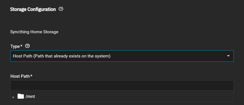 Syncthing Storage Add Host Path