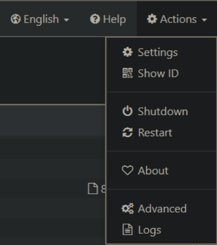 Syncthing UI Actions Menu