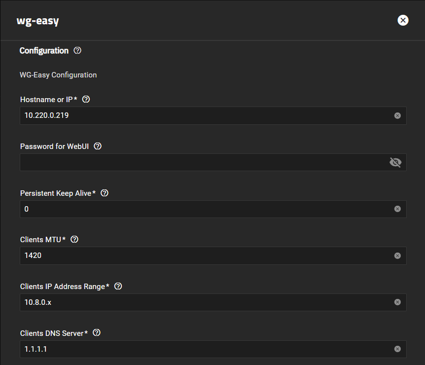 WG-Easy Configuration Settings