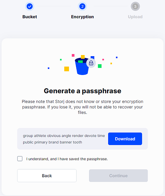 StorjGenerateAPassphraseScreen