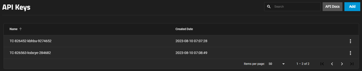 API Keys Screen
