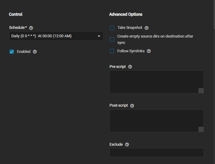 Add Cloud Sync Task Control and Advanced Options