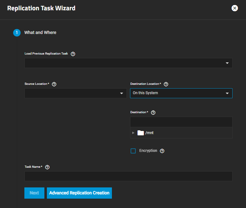 Add Replication Task Wizard Destination On This System