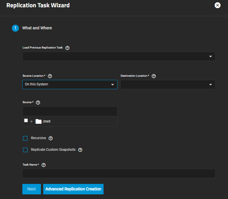 Add Replication Task Wizard Source On This System