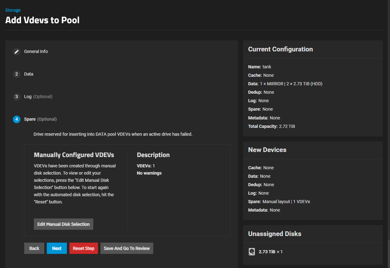 Add Vdev to Pool Spare with Vdev Added