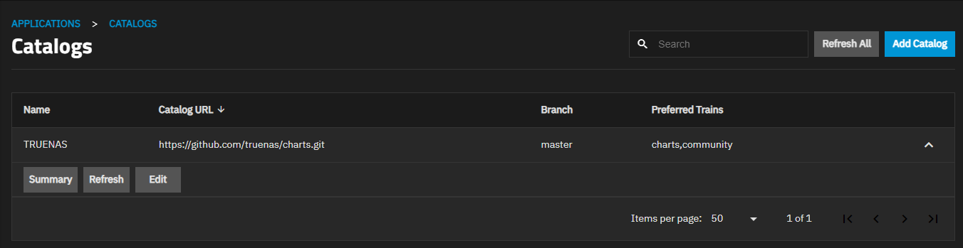Apps Catalog Options
