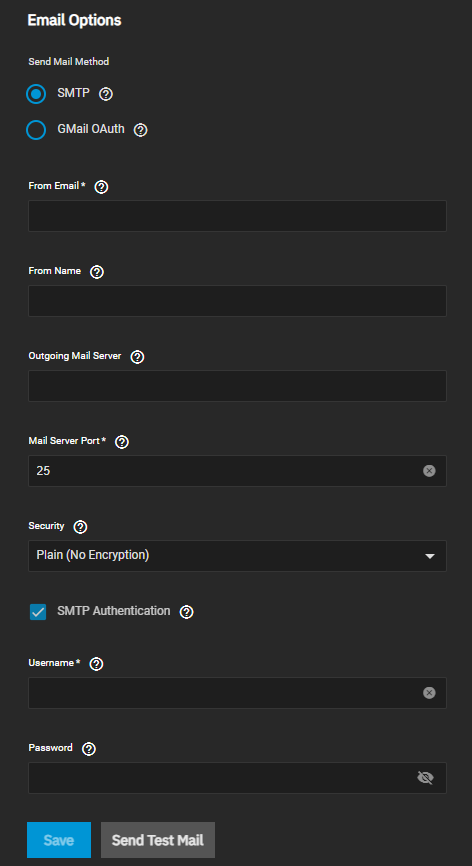 SMTP Email Options