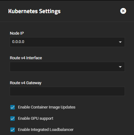 Apps Kubernetes Settings