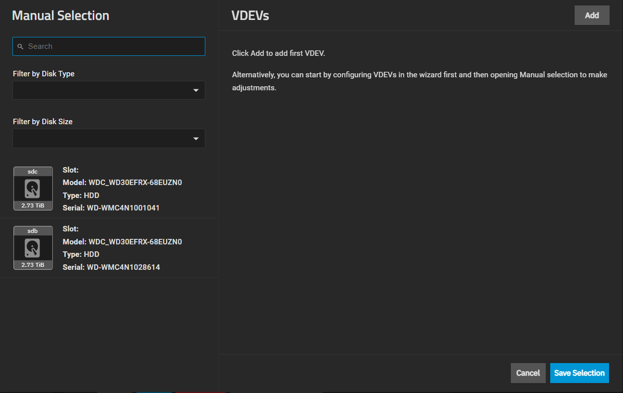 Manual Selection Screen