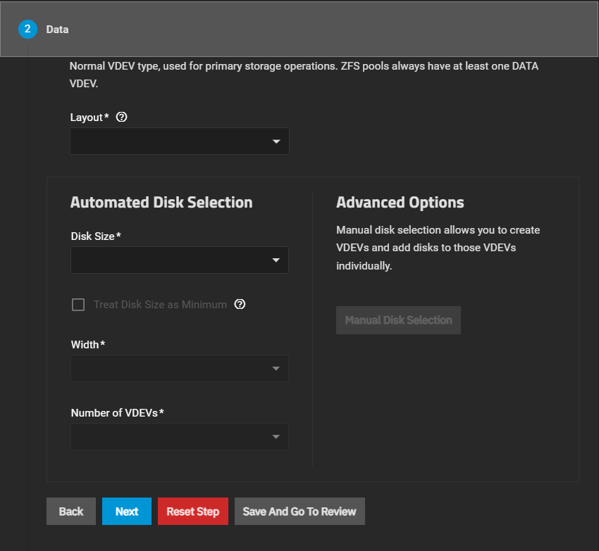 Pool Creation Wizard Data Screen