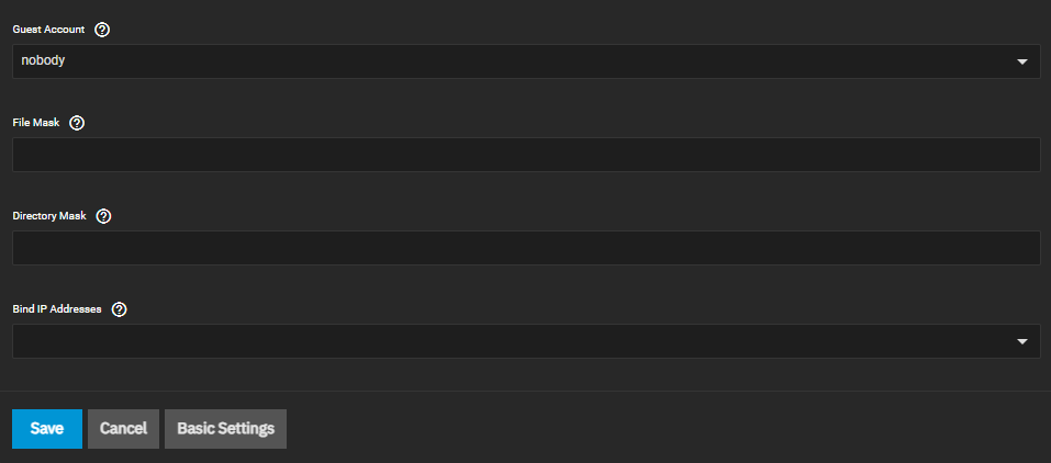 SMB Service Advanced Options (continued)