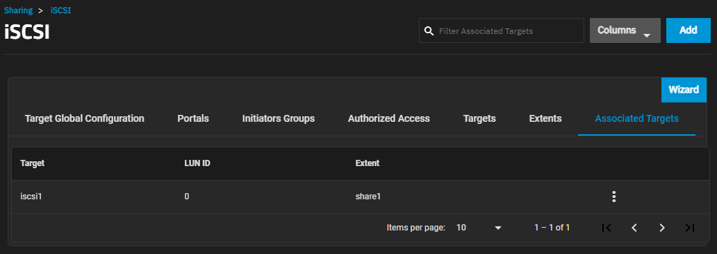 SharingiSCSIAssociatedTargetsScreen