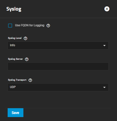 Syslog Settings Screen