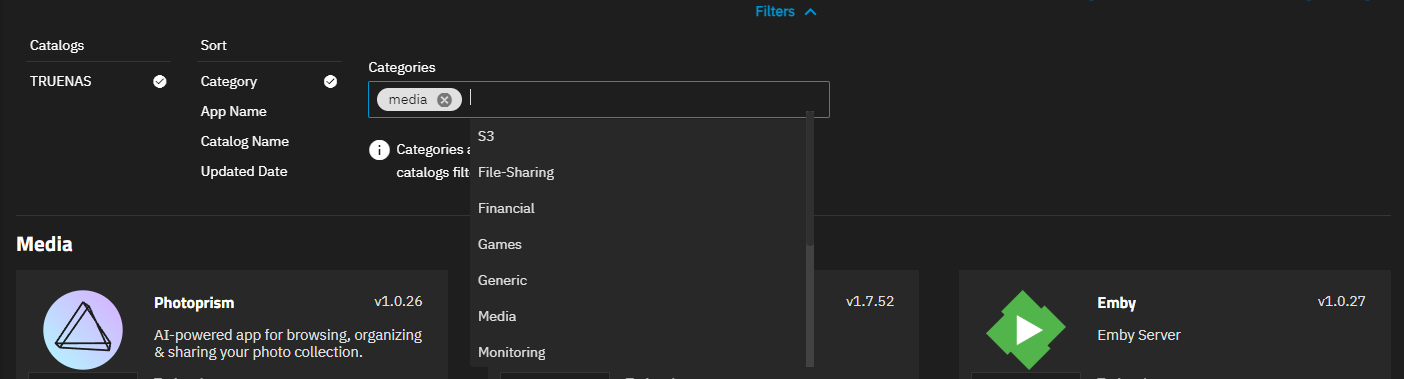 Discover Screen Filter Category Options