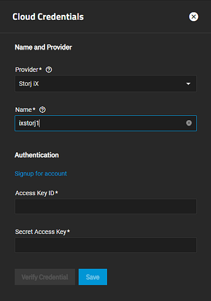 AddingStorjCloudCredential