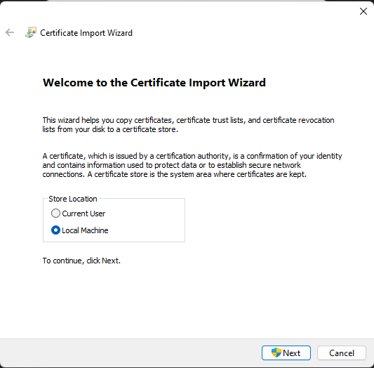 CertificateImportWizardSelectLocalMachine